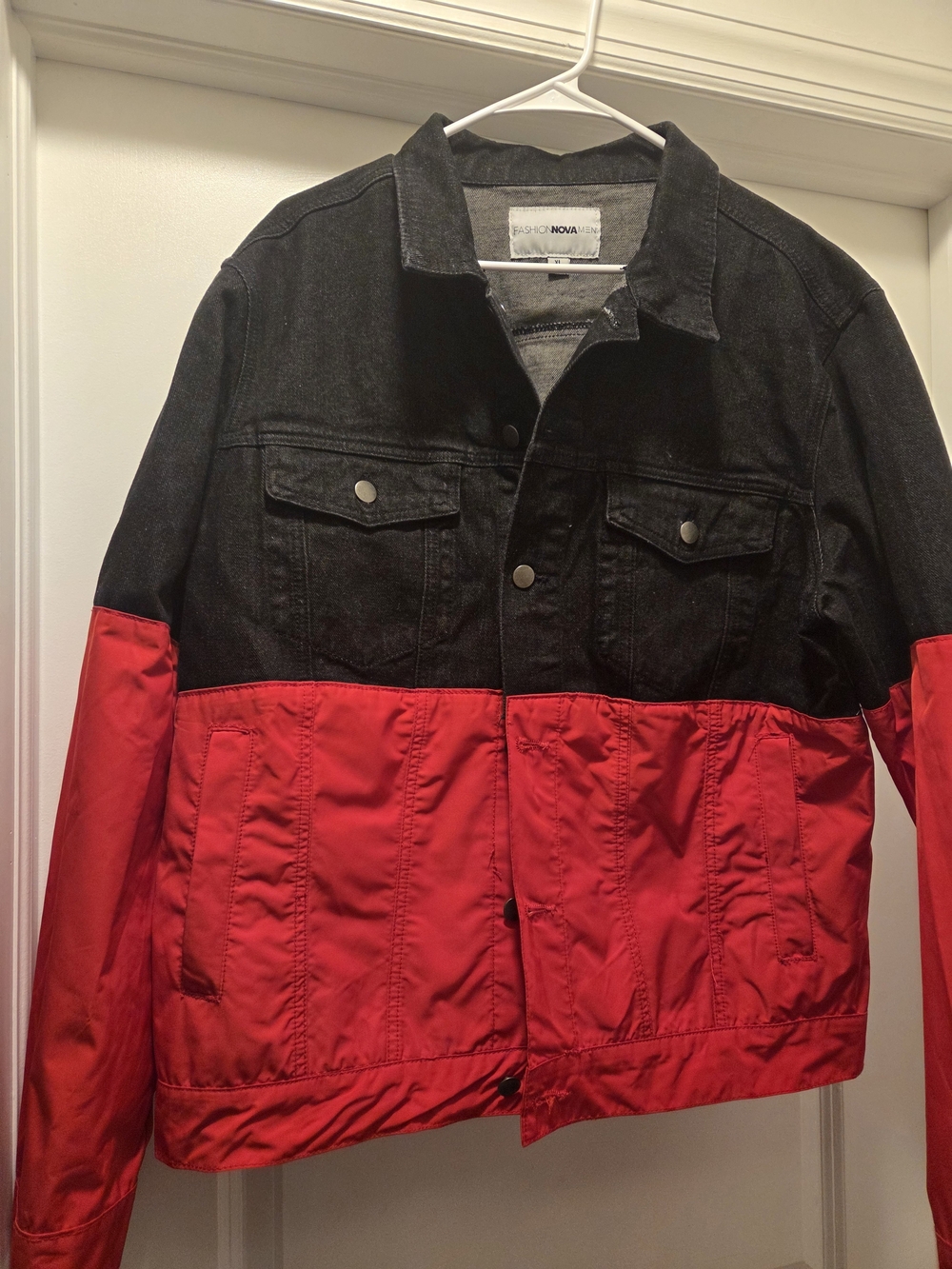 Fashion Nova Black and Red Colorblock Bomber Jacket